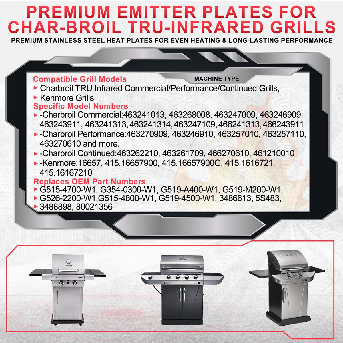 DcYourHome emitter plates set of three ready for Char-Broil infrared grills.