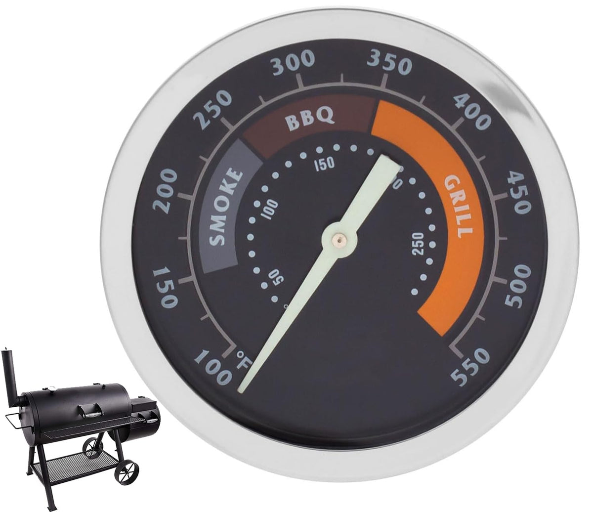 DcYourHome smoker thermometer face provides quick, accurate heat readings for Oklahoma Joe's grills.
