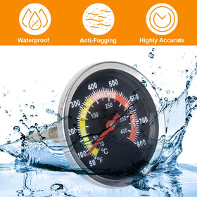 DcYourHome thermometer stem mounted on grill lid for quick checks.