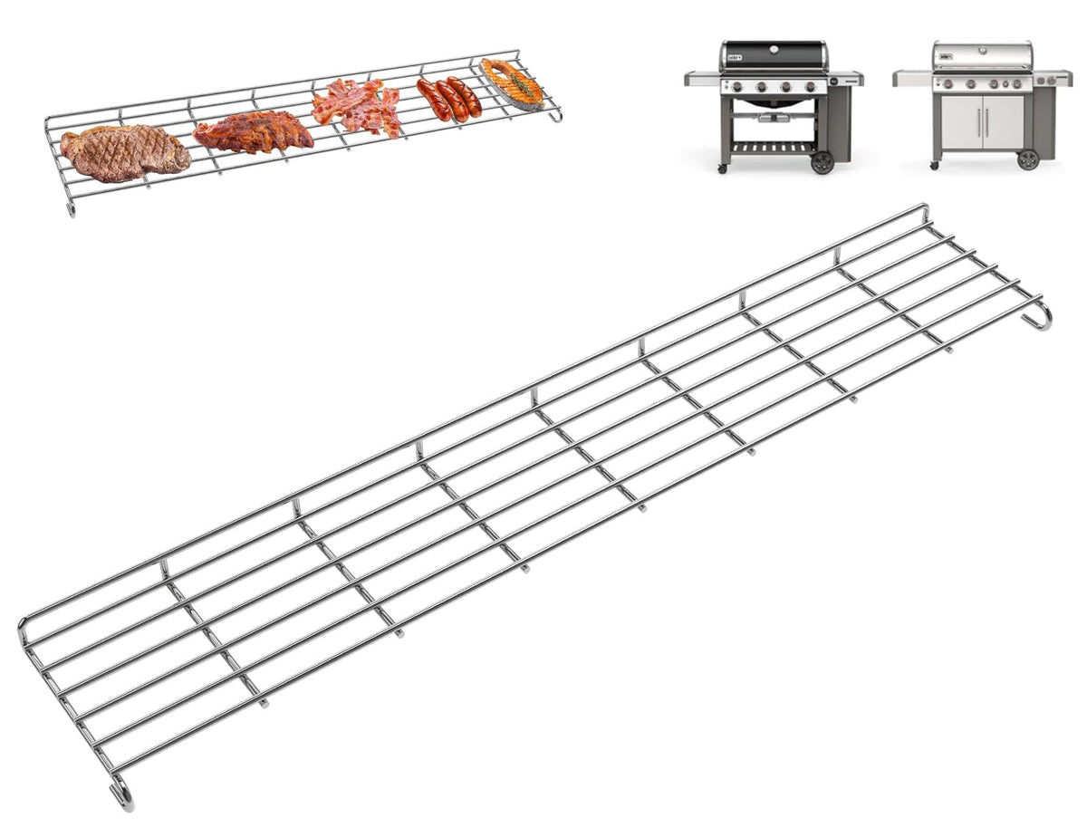 DcYourHome Weber GS4 warming rack front view showing spacious surface for sides