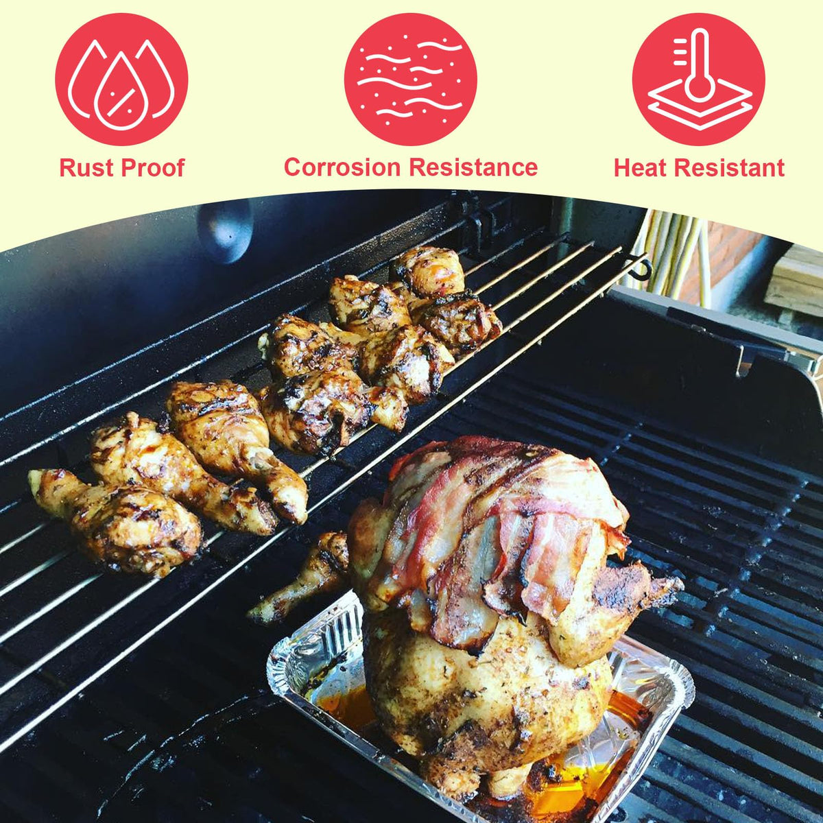 DcYourHome Weber GS4 warming rack in use with food warming on grill