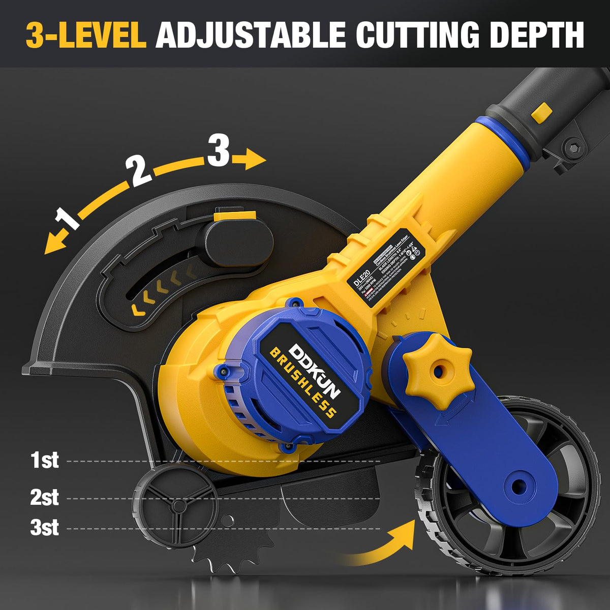 DDKUN edger with a 4-position rear guide wheel for straight lines