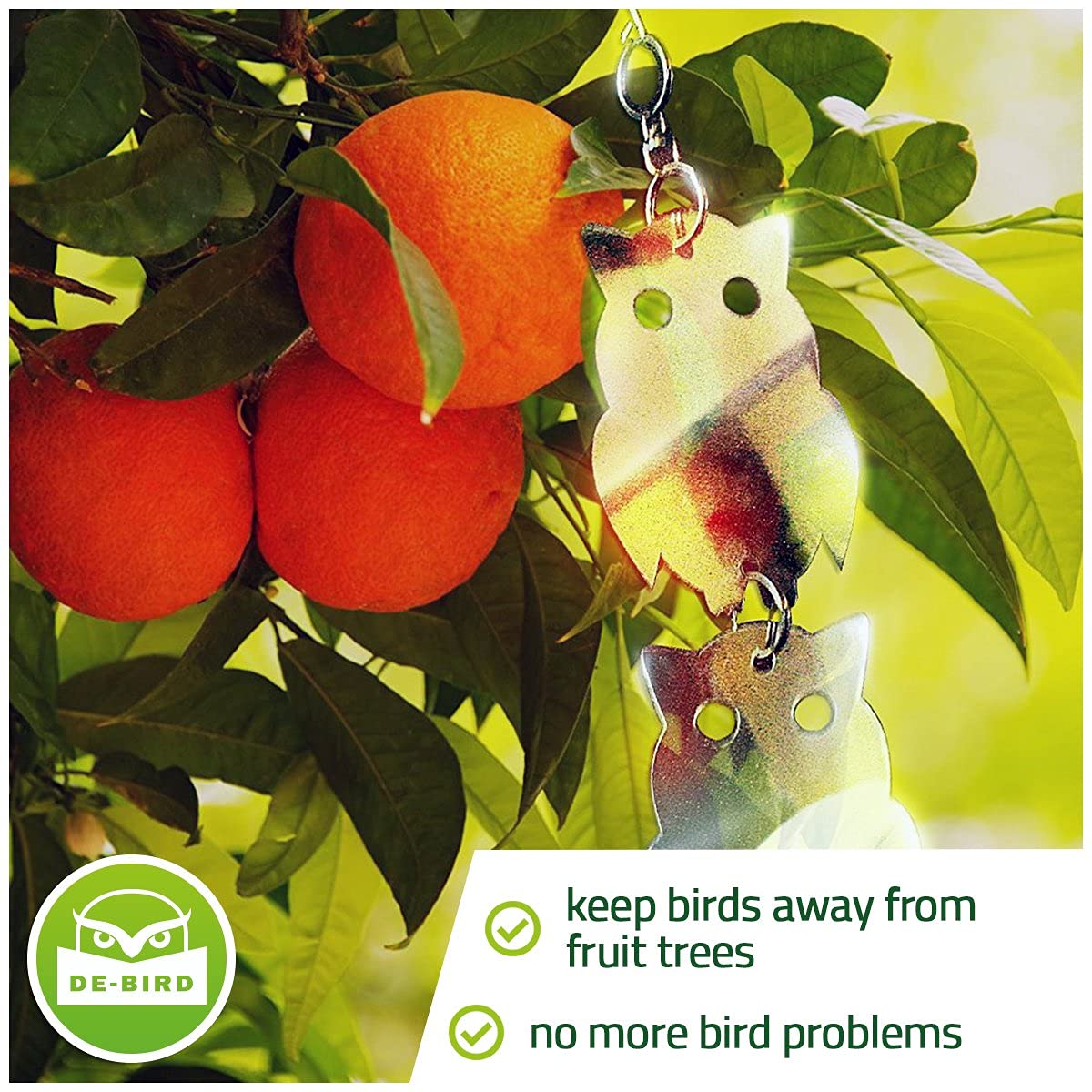 De-Bird 8-pack provides scalable coverage for patios, gardens, and fruit trees.