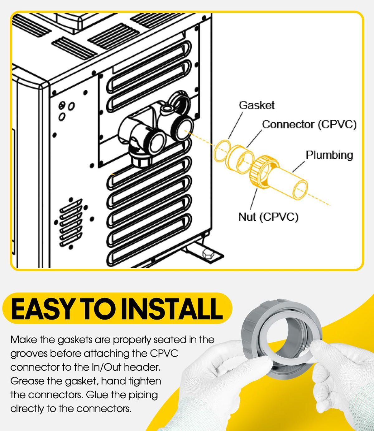 DearChan includes two connectors, nuts, and gaskets for easy setup.