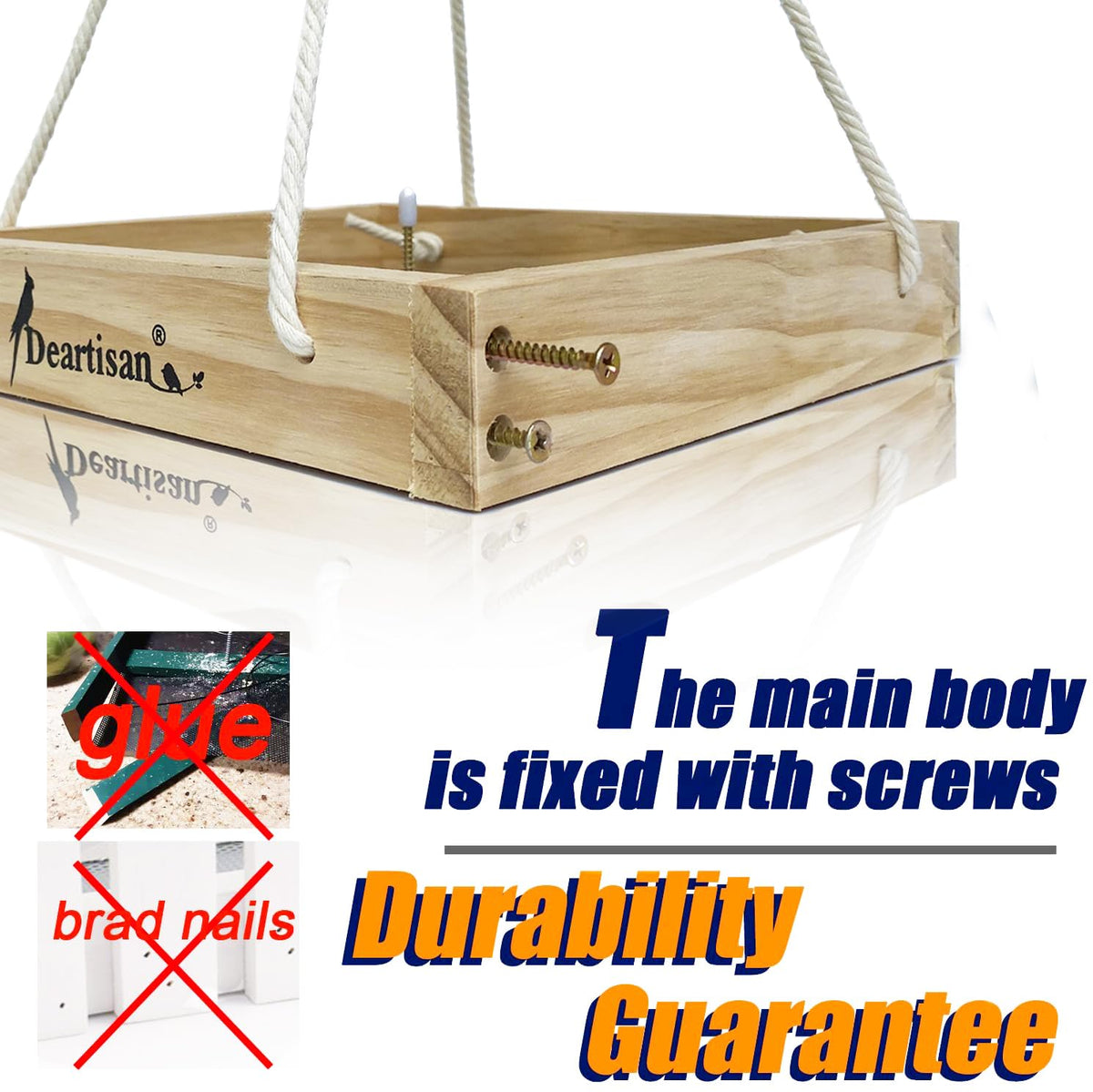 Deartisan cotton rope frame provides durable, rust-free hanging support.