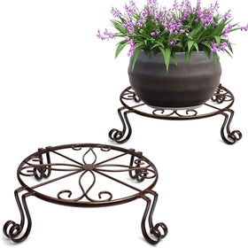 DearyHome 2 Pack 12-inch bronze plant stand, sturdy round base for indoors or outdoors.