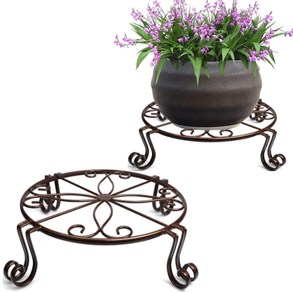 DearyHome 2 Pack 12-inch bronze plant stand, sturdy round base for indoors or outdoors.