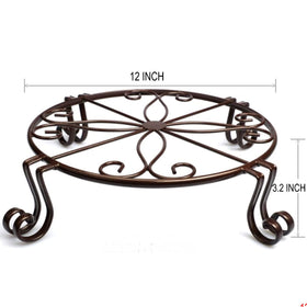 Rustproof wrought iron stand with four reinforced legs stabilizes heavy pots.
