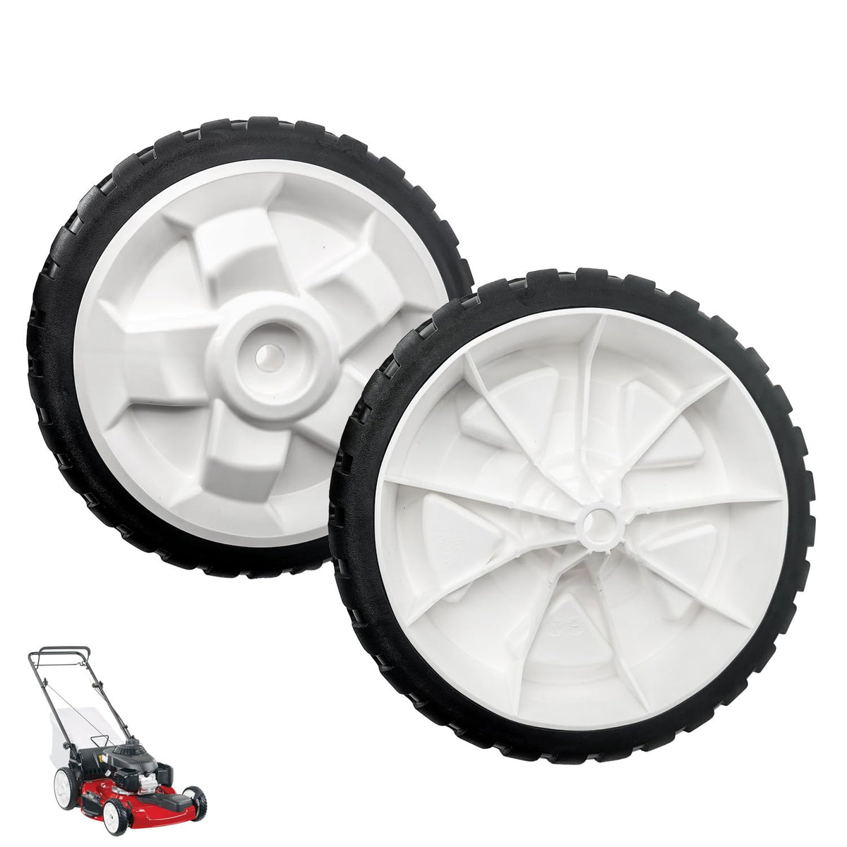 DeaWater 2-pack front wheel assembly for Toro 22in, angle view showing fit and durability