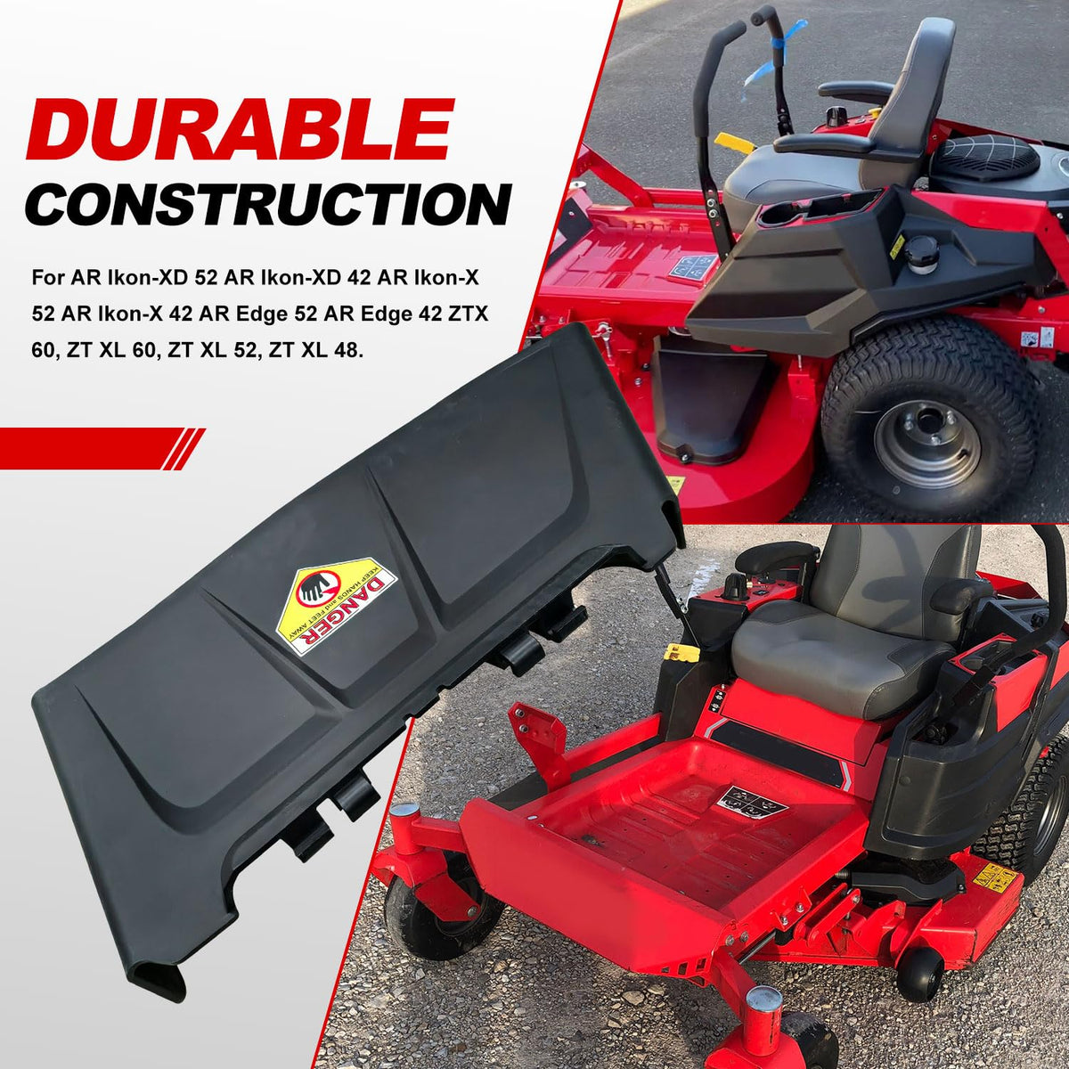Deawater side discharge chute for Ariens ZT XL52 channels clippings for consistent results.