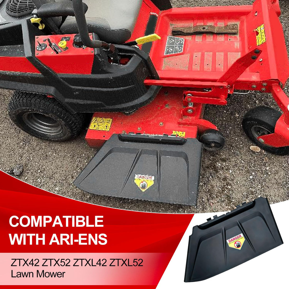 Deawater side discharge chute for Ariens ZTXL52 channels clippings away, preventing deck buildup.