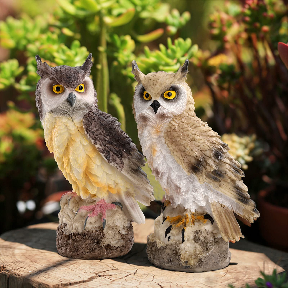 DEAYOU black garden owl statue in garden blends with landscaping