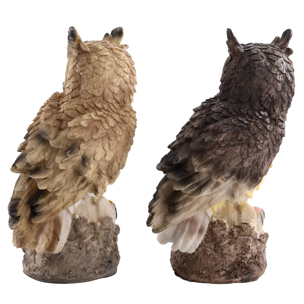 DEAYOU black horned owl statue close-up eyes enhances patio focal point