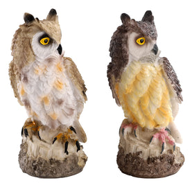 DEAYOU black horned owl statue front view durable outdoor decor