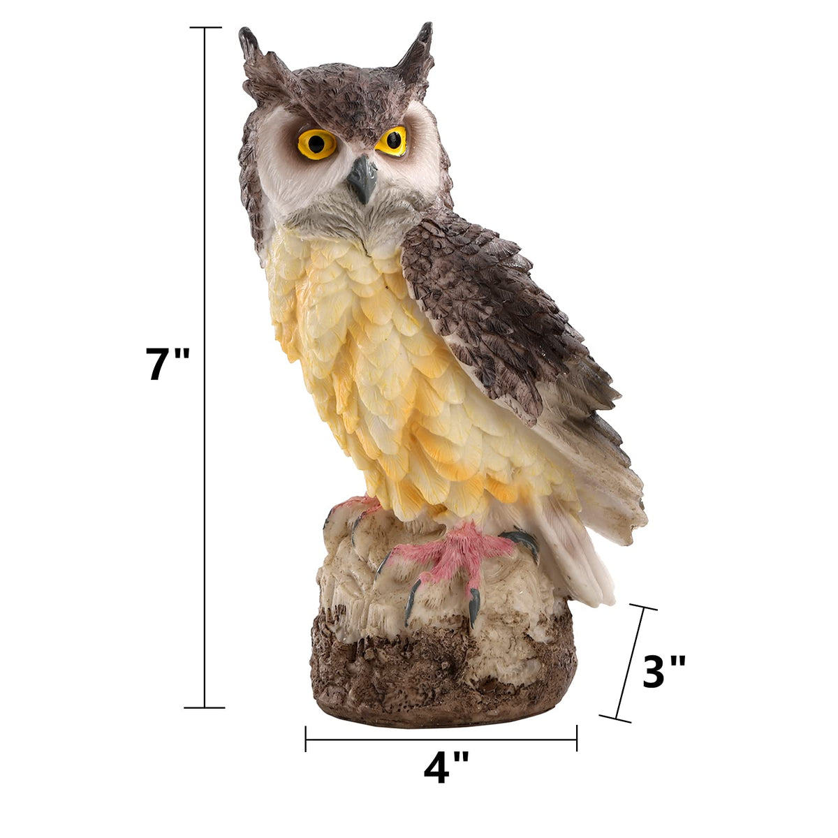DEAYOU white horned owl statue close-up eyes for yard display