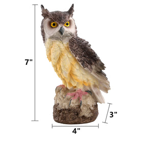 DEAYOU white horned owl statue close-up eyes for yard display