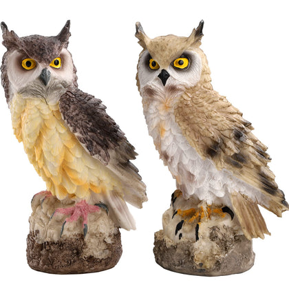 DEAYOU white horned owl statue front view for garden decor