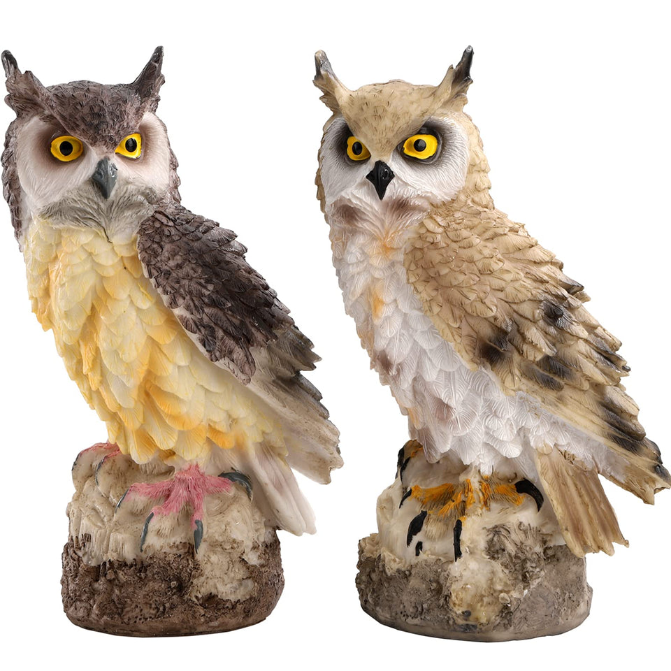 DEAYOU white horned owl statue front view for garden decor
