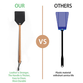 DEBETOOL leather swatter with large swatting area for quick pest clearance.