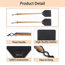 DEBETOOL wooden handle swatter showcasing durable construction and stylish leather.