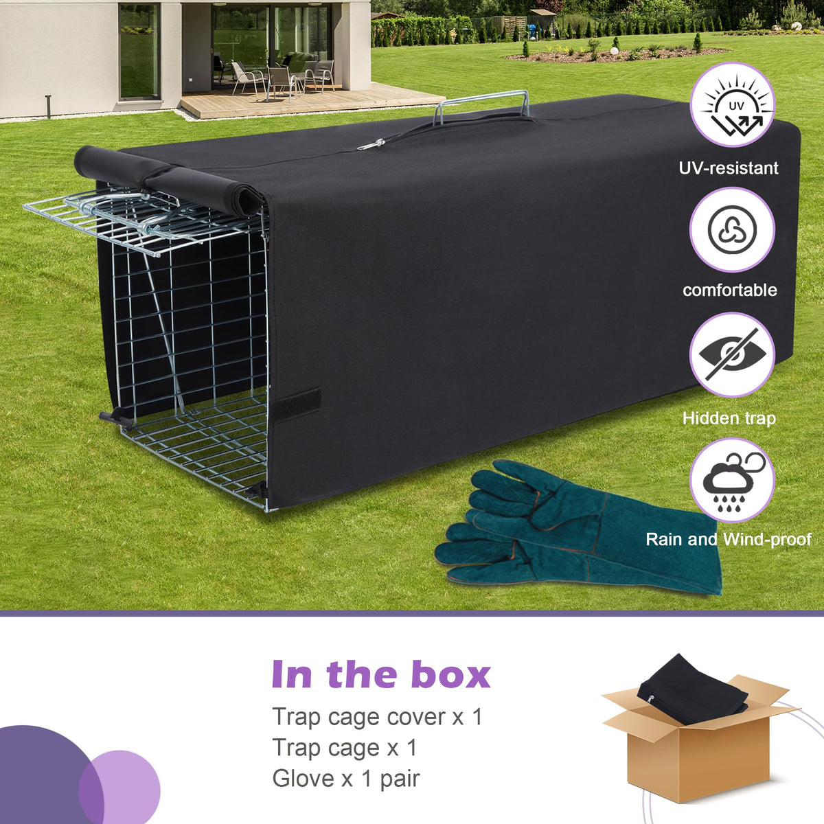 Deblue privacy shelter attached to the trap for humane capture.