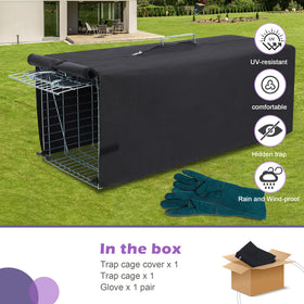 Deblue privacy shelter attached to the trap for humane capture.