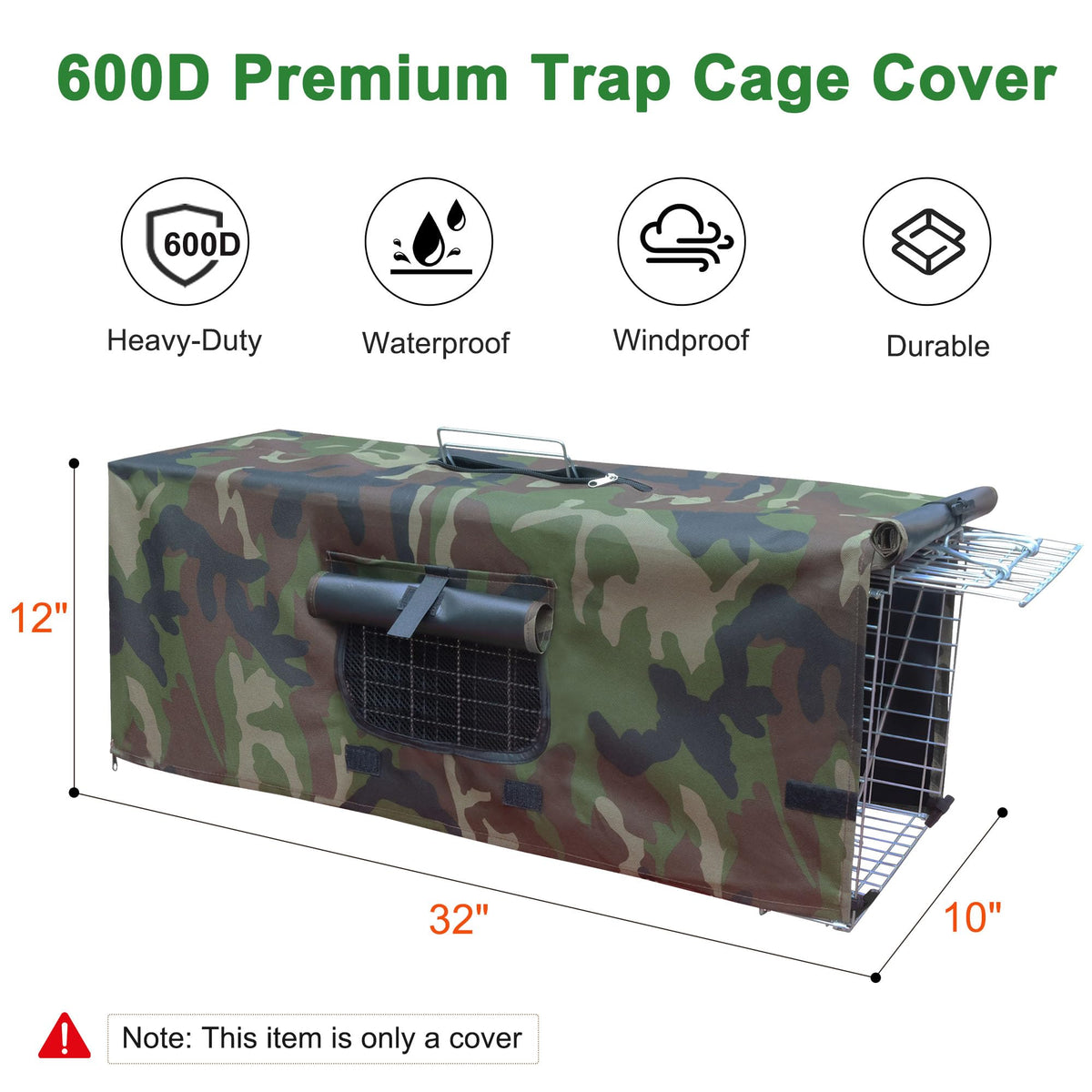 Weatherproof 600D Deblue cover protects the trap from the elements