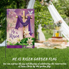 DECEED 12x18 Easter flag in burlap, weather-resistant for year-round yard decor.