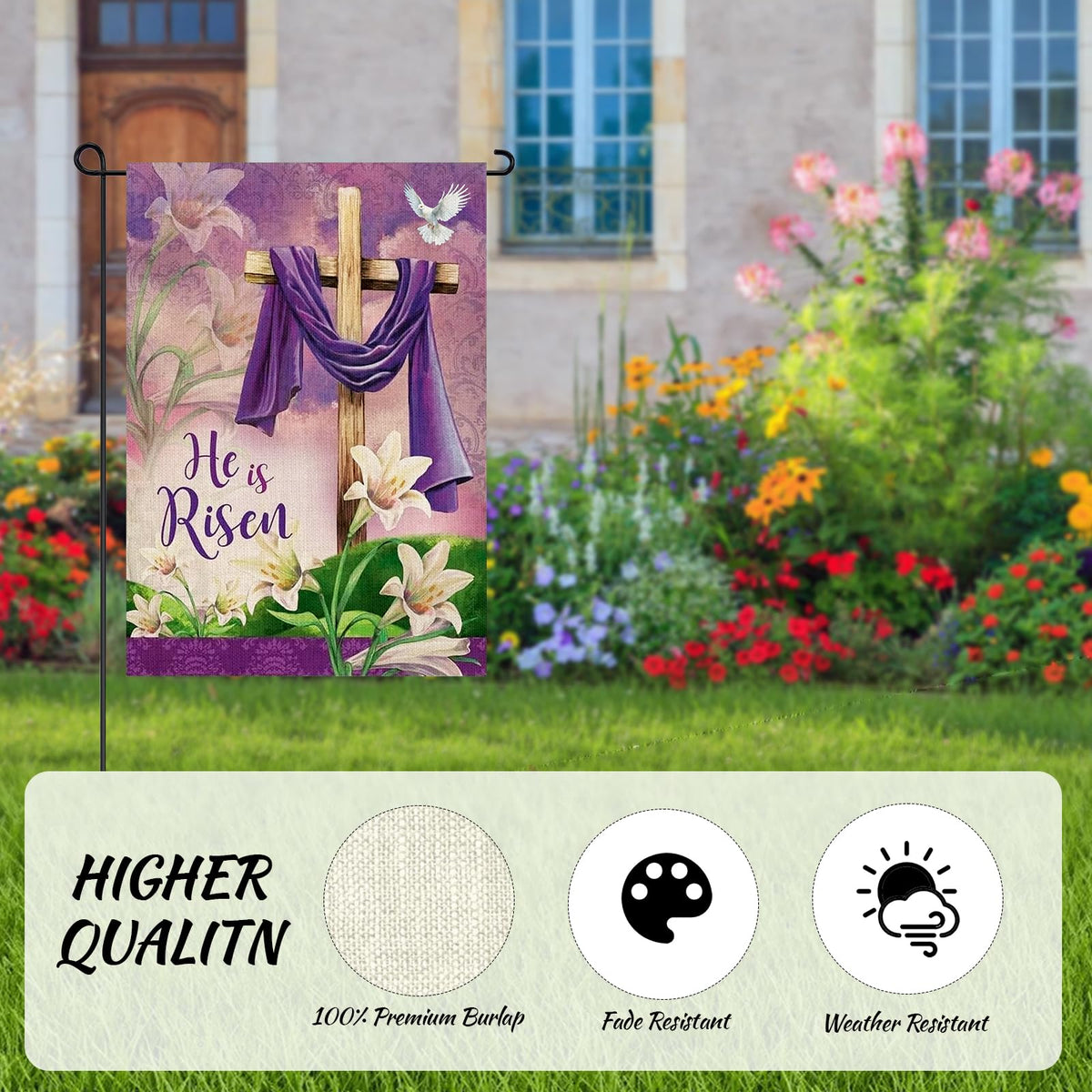 DECEED Easter garden flag with top sleeve for easy hanging.