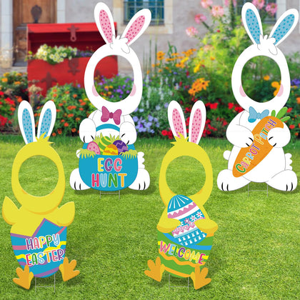 DECEED Easter yard sign bunny face large for vibrant outdoor decoration and family photos.