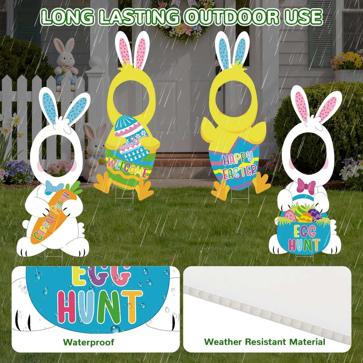 DECEED Easter yard sign waterproof material ensures durability in outdoor conditions.