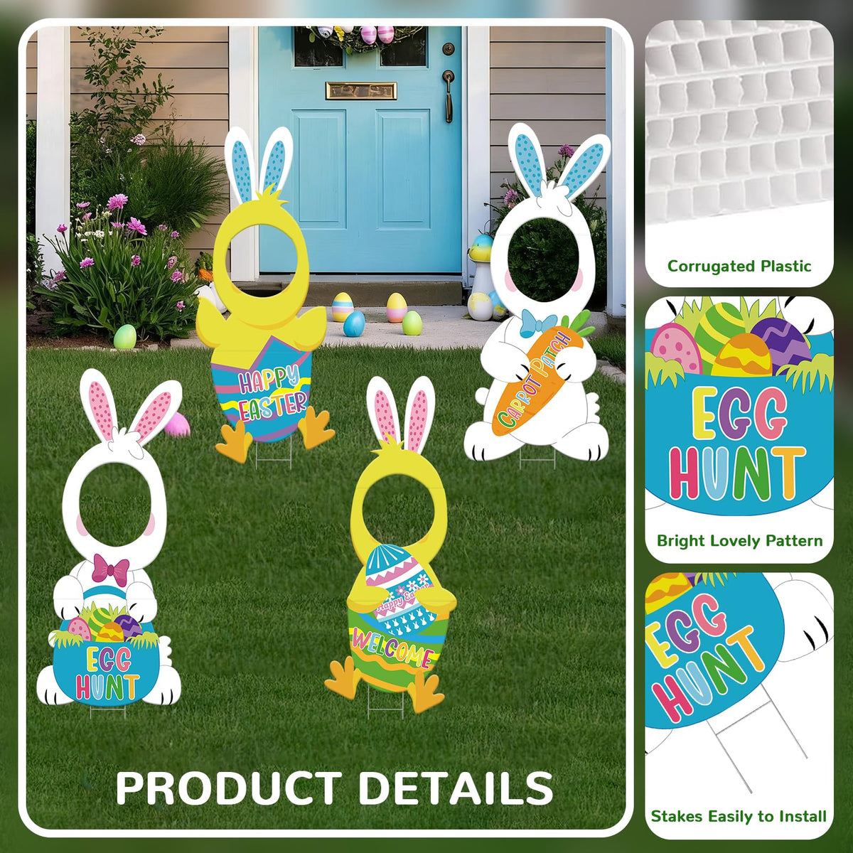 DECEED Easter yard sign weather-resistant design preserves color in sun and rain.