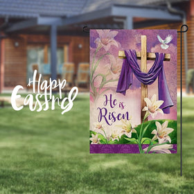DECEED He Is Risen yard flag creates a festive outdoor focal point.