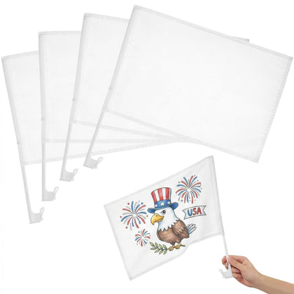 DECHOUS car flags on window showing blank canvas for custom sublimation designs.