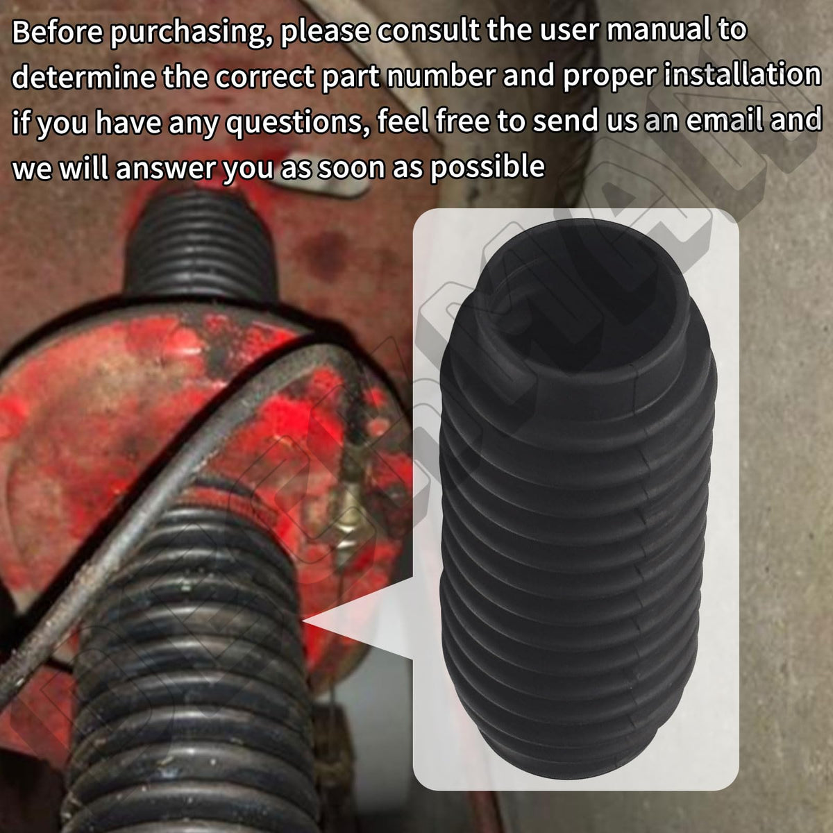 Deckman 7075115YP axle boot side view showing flexible silicone material.