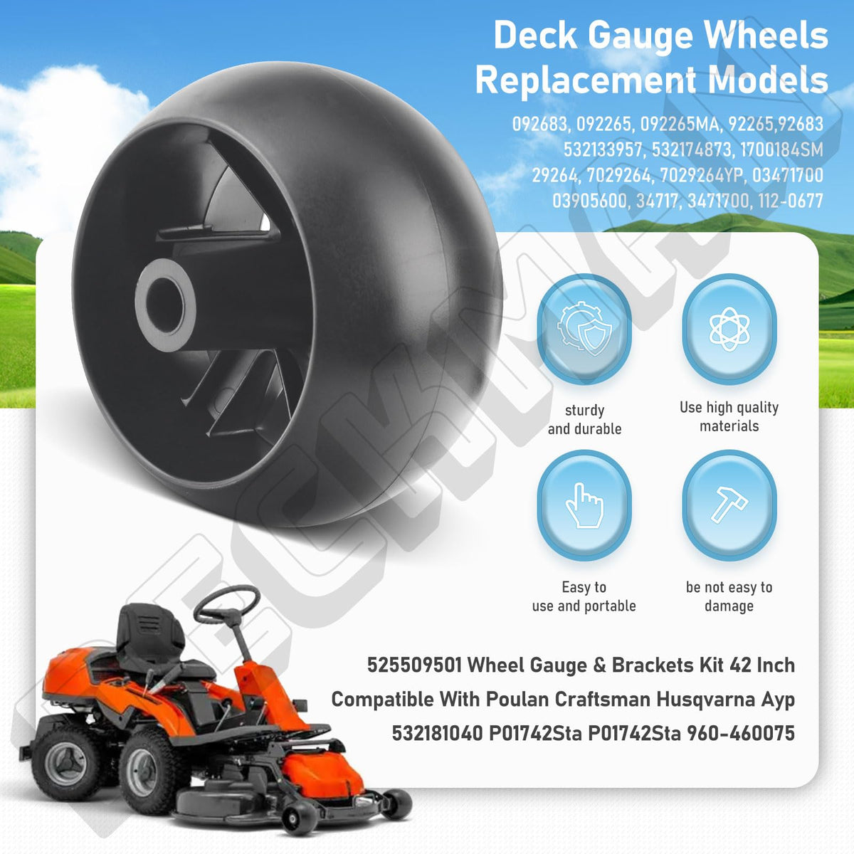Deckman compatibility note covers Husqvarna, AYP, and Poulan models
