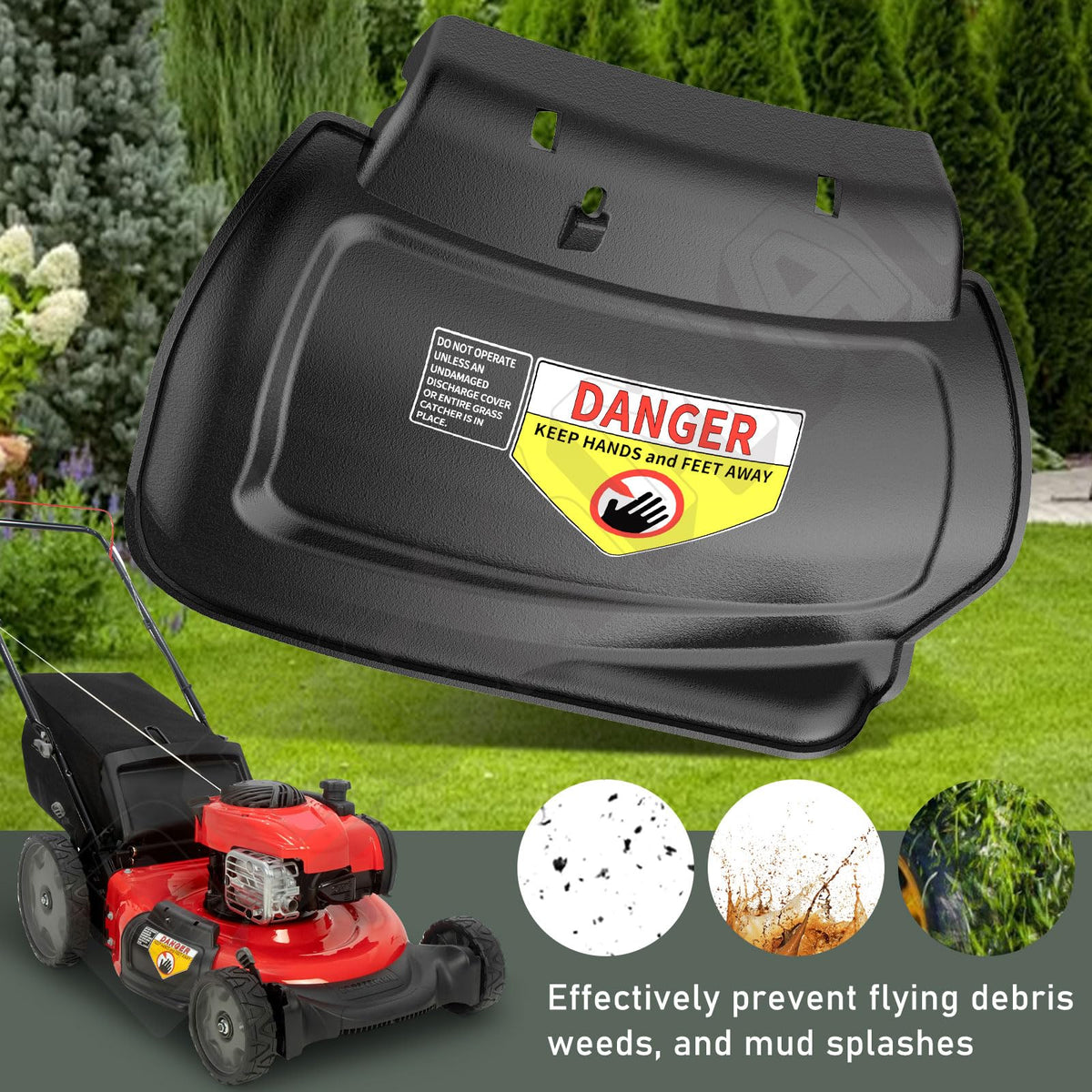 Hinged design enables easier mulching plug maintenance.