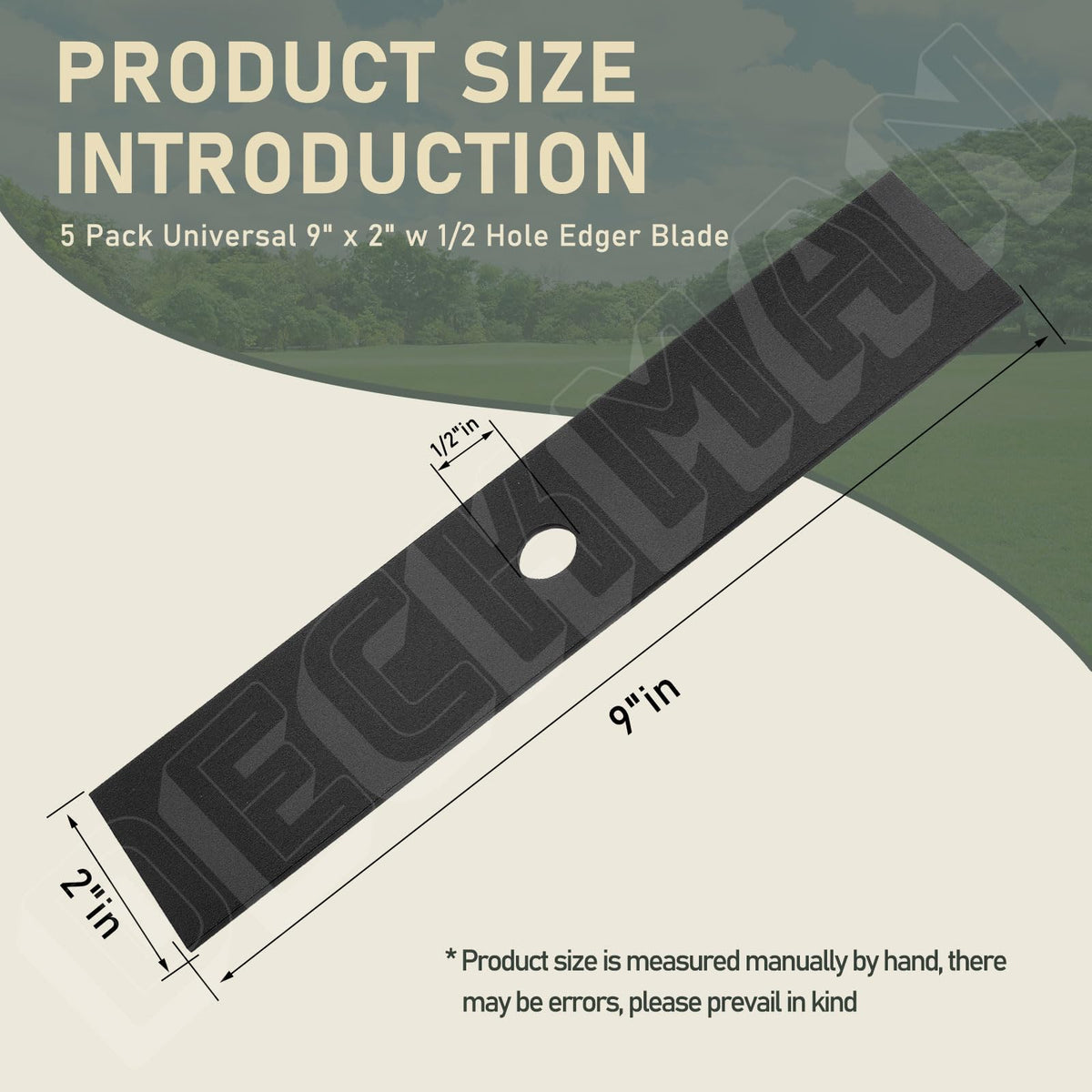Deckman universal 9x2 edger blade for McLane, designed for smooth edging on lawns.