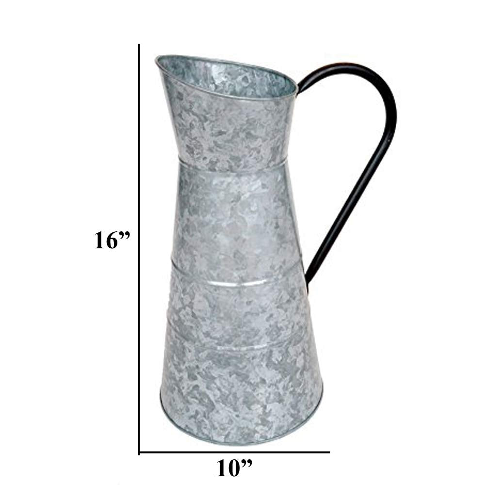 Deco 79 galvanized jug gray detail on shelf display.
