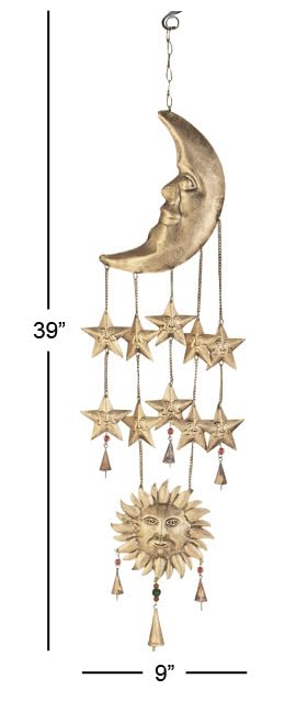 Deco 79 gold windchime creates subtle light and sound indoors.