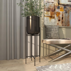 Deco 79 large black metal planter emphasizes durability for various spaces.