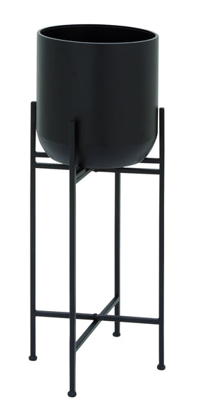 Deco 79 metal planter for indoor-outdoor use with removable stand.