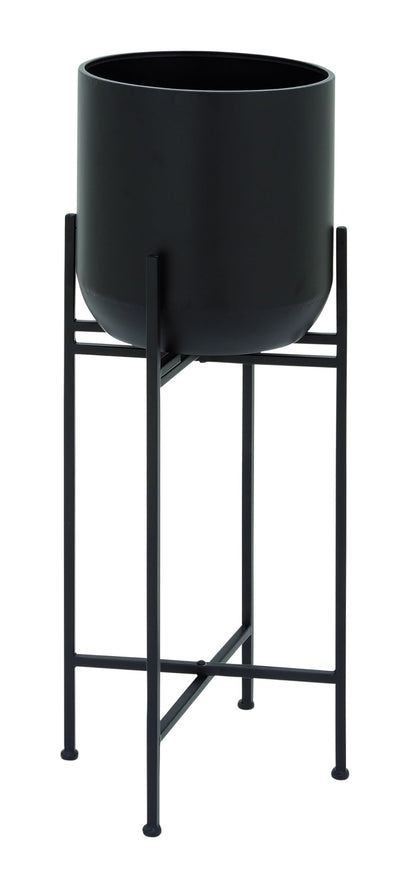 Deco 79 metal planter for indoor-outdoor use with removable stand.