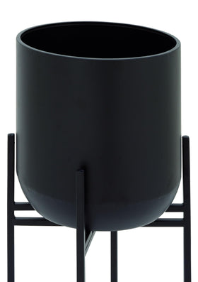Deco 79 round metal planter with removable stand for easy rearrangement.