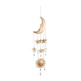 Deco 79 sun and moon windchime with glass beads adds gentle color to indoor space.