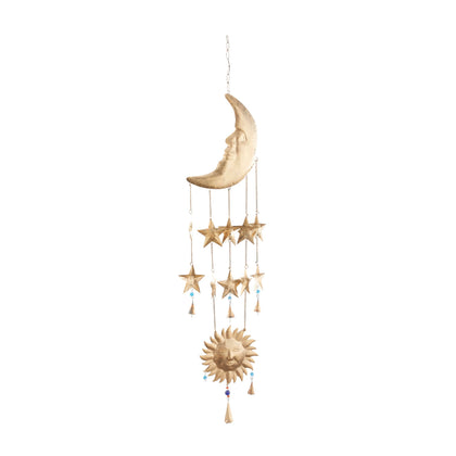 Deco 79 sun and moon windchime with glass beads adds gentle color to indoor space.