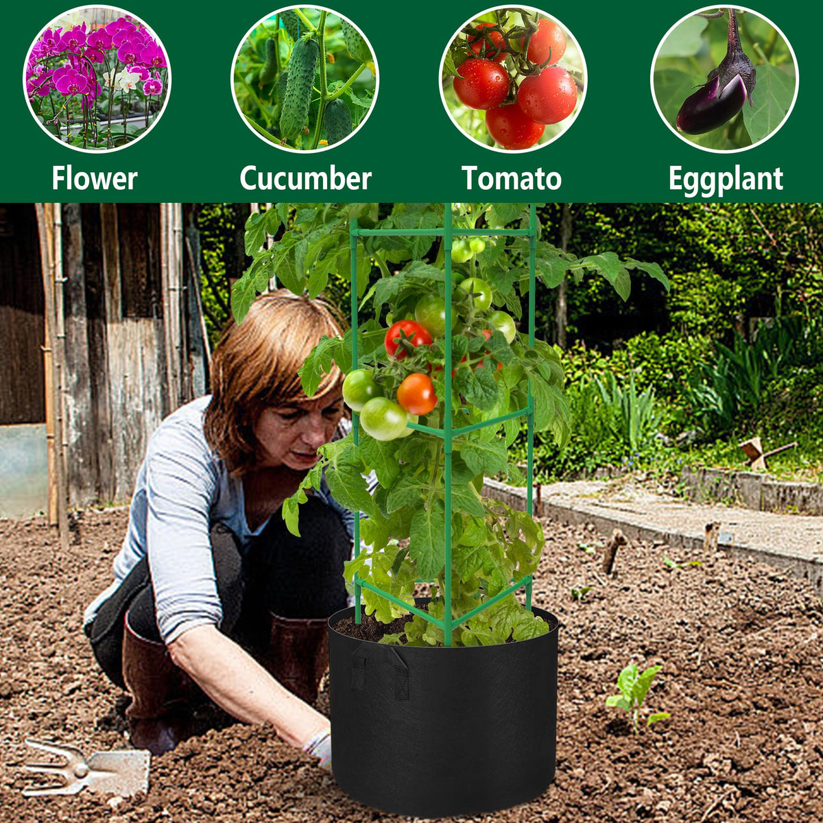 DECOHS 47x12-inch triangle trellis stabilizes climbing crops.