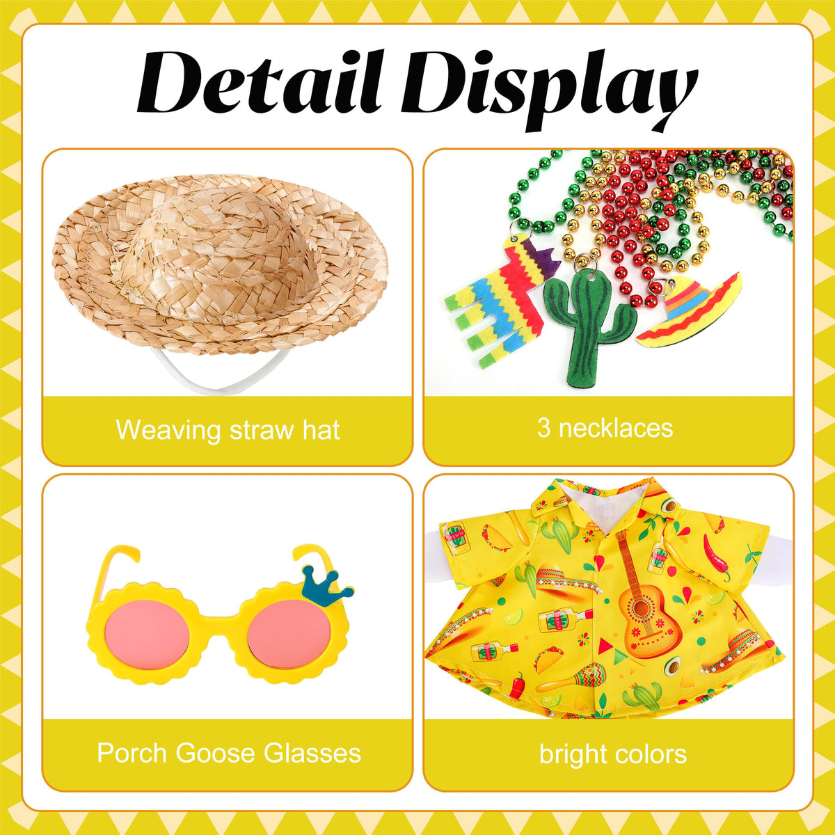 DECOHS Mexican-style necklaces adorn the goose costume for festive garden decor.
