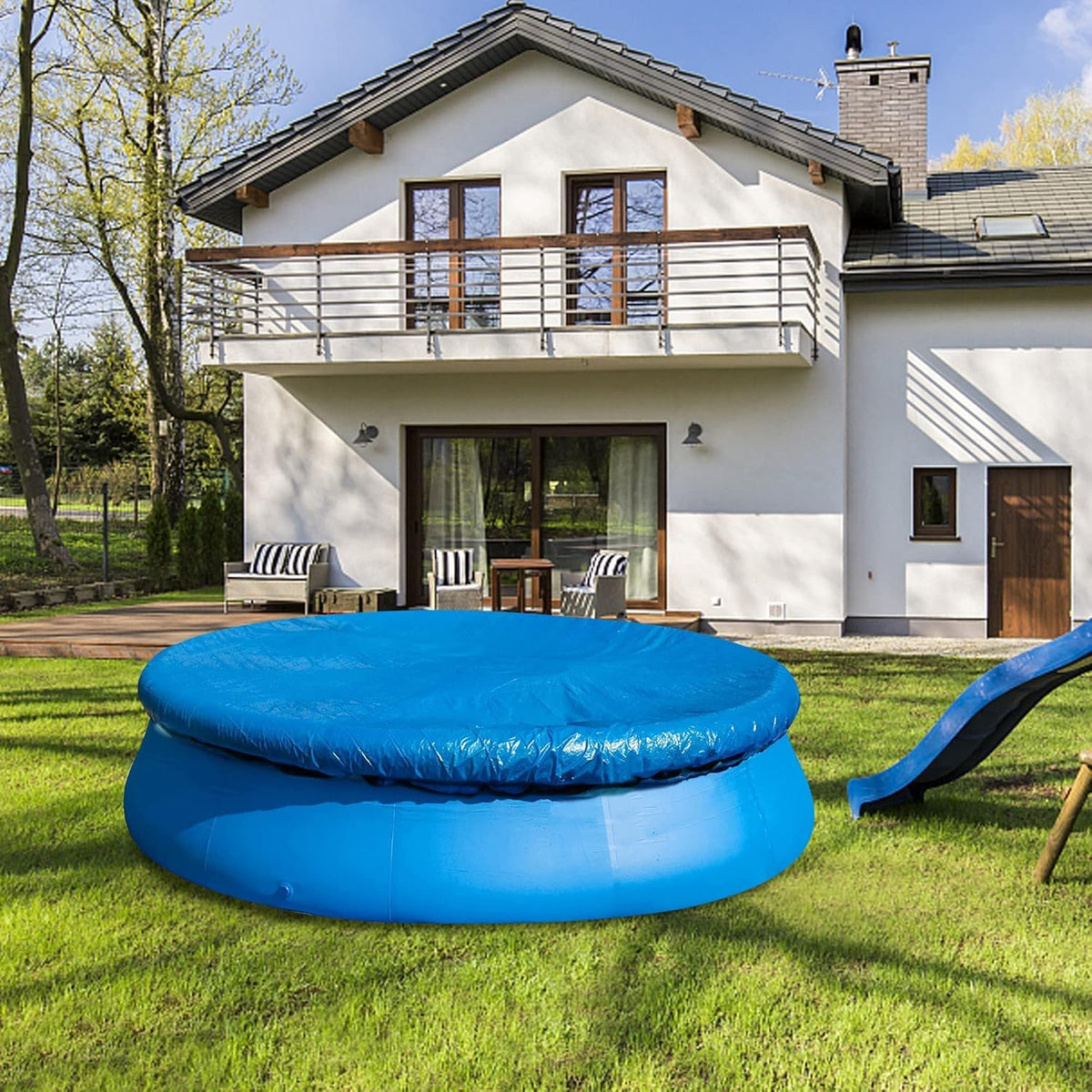 DECOHS leaf-blocking pool protector minimizes debris from outdoor use.