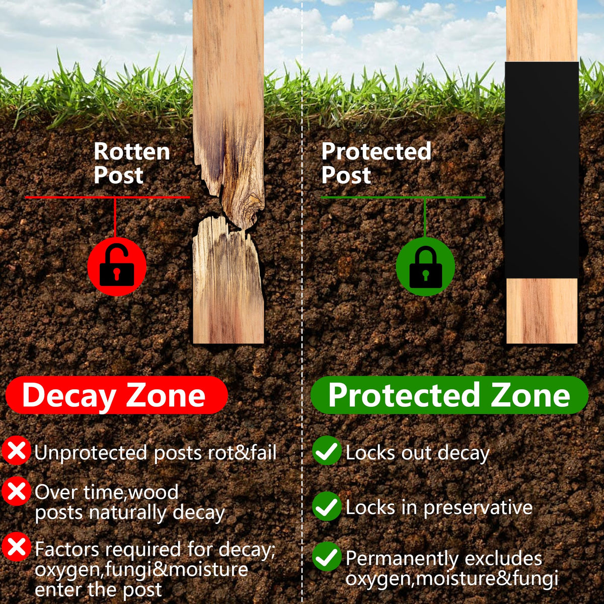DECOHS round post wrap fits 3x5 posts for easy fit.
